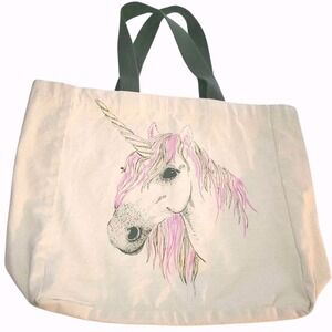 Unicorn Canvas Tote Bag Cotton Shopping Beach Reusable 15x15 Whimsical‎